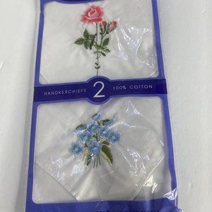 Embroidered Floral Handkerchiefs 100% Cotton Axxents Pack of 2 In Package